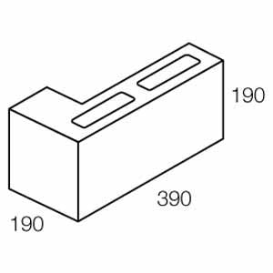 Technical drawing of a concrete block with dimensions labeled