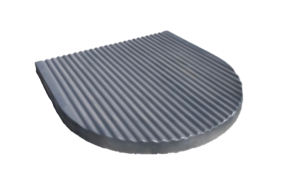 half-moon litecon slab with textured surface on a white background