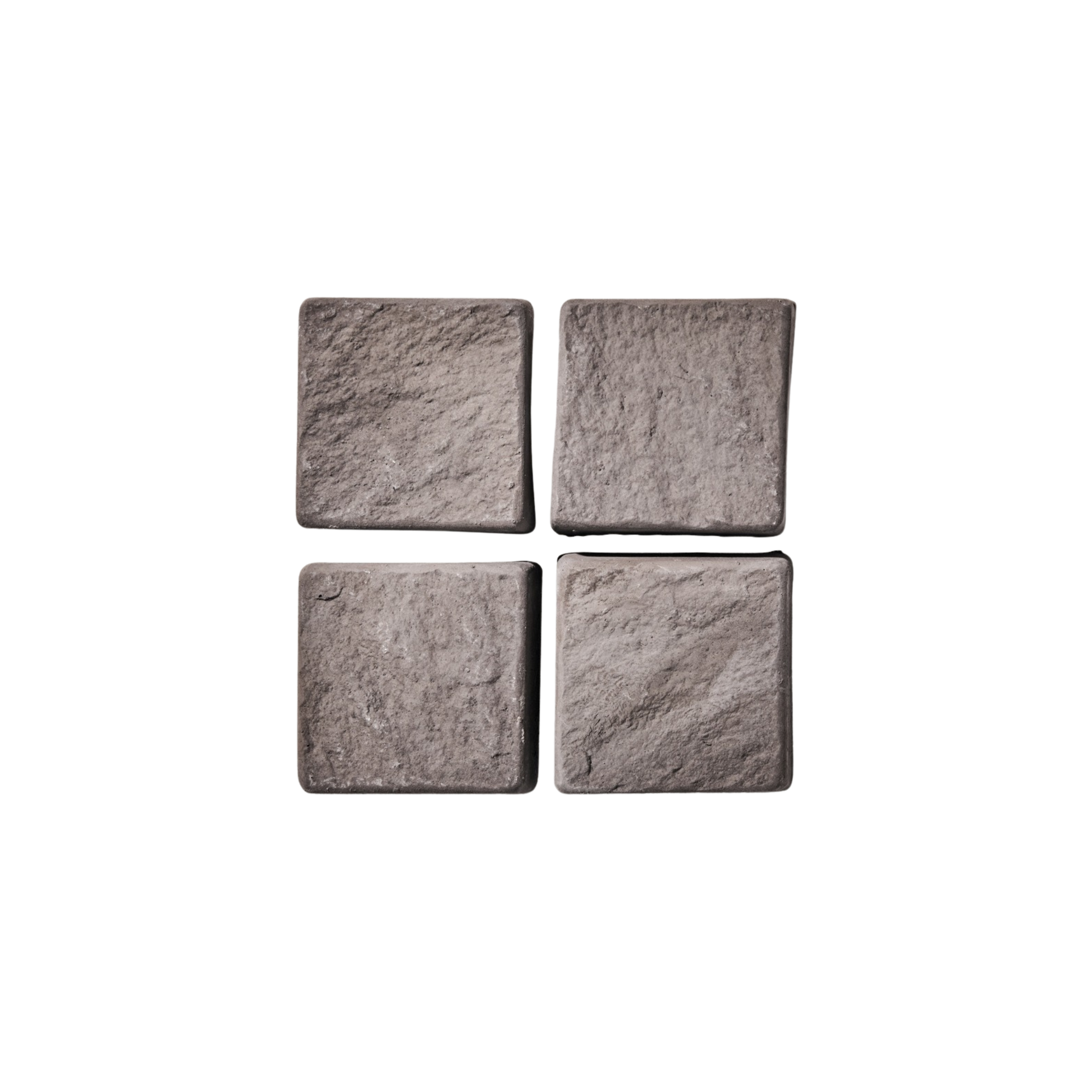 Four square cobblestone tiles on a white background
