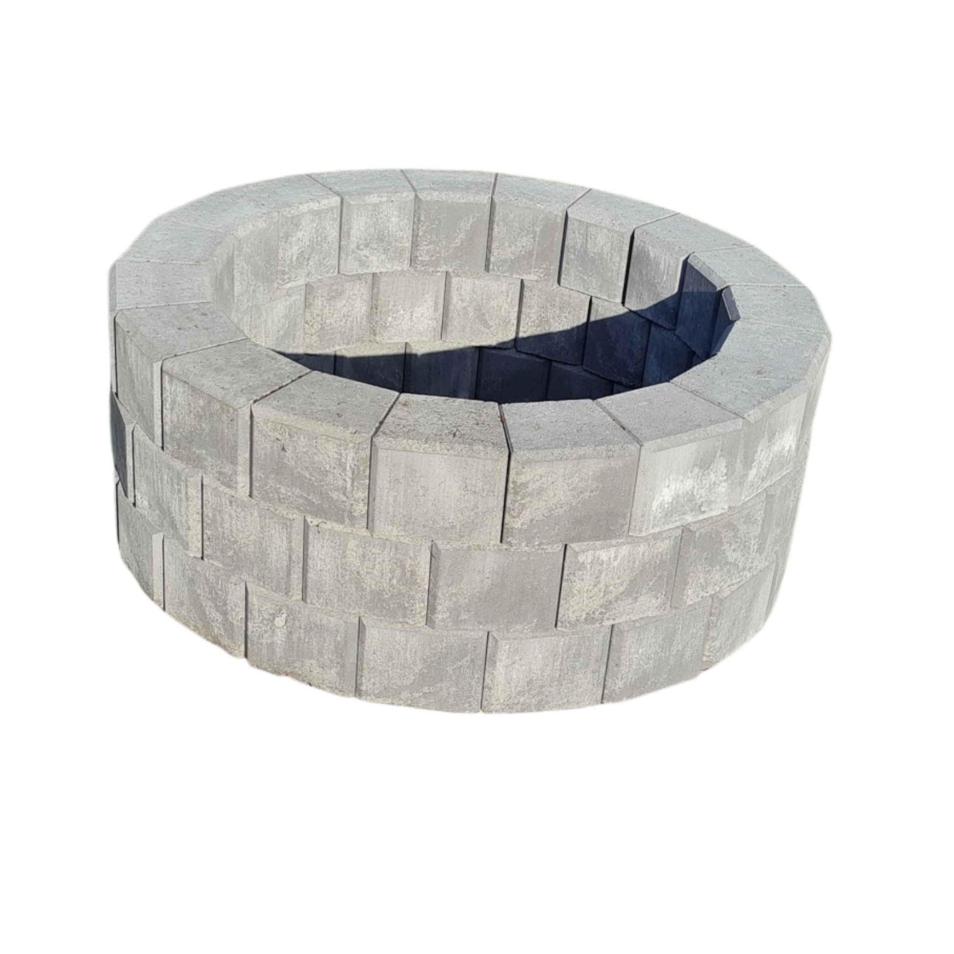Round stone fire pit with a white background