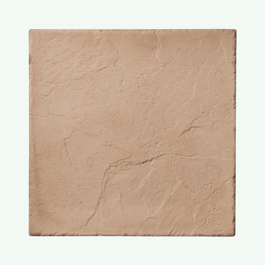 Square tile with a textured beige surface on a white background
