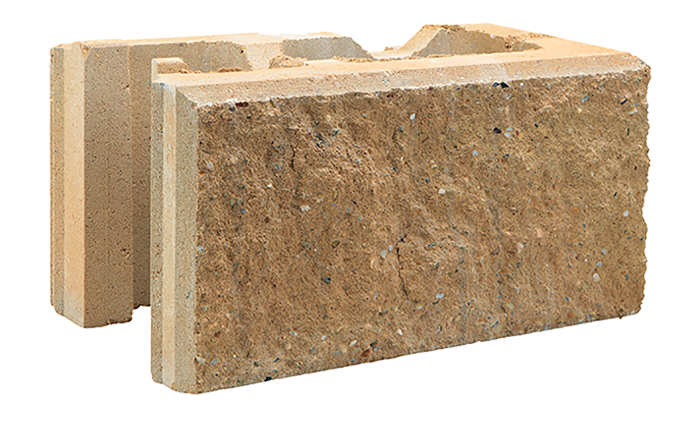 Two beige concrete blocks on a white background